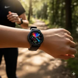 A breathable nylon sport loop galaxy watch 3 45mm bands with an adjustable hook-and-loop closure.