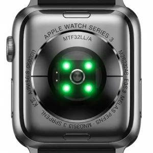 The back of the Apple Watch MTF32LL/A, showing the heart rate sensor. 