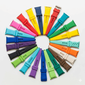 A colorful array of third-party silicone bands for the galaxy watch 6 44mm bands, designed for durability and a secure fit during workouts.