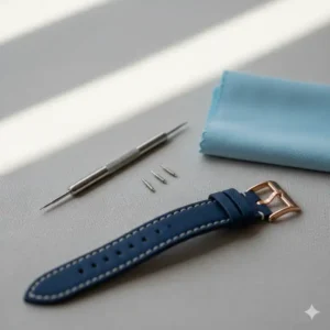 Essential tools and components for easy ladies watch straps replacement at home, including spring bars. 