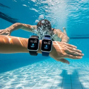 An image of a person swimming with an Apple Watch Series 5 and Series 6, demonstrating the shared water resistance feature in this apple watch series 5 vs 6 review.