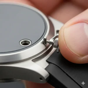 A quick-release mechanism for cheap watch straps, demonstrating the ease of swapping bands without tools.