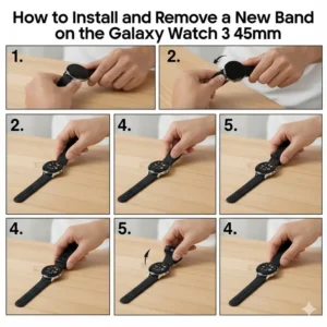 An overhead view of a diverse assortment of galaxy watch 3 45mm bands, including different materials and colors.