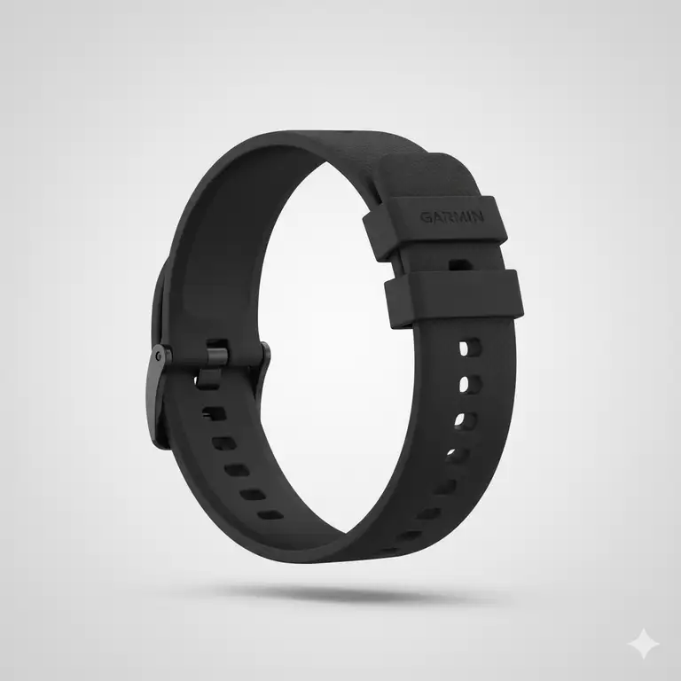 A close-up shot of a Garmin Fenix 5 watch with a variety of interchangeable nylon and silicone straps laid out neatly beside it, showcasing the QuickFit mechanism.fenix 5 watch straps