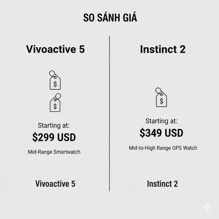 Side-by-side comparison of the Garmin Vivoactive 5 vs Instinct 2 smartwatches, highlighting their key design differences and features for fitness tracking.