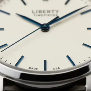 Detailed view of a classic watch dial proudly displaying the 'Made in USA' mark, representing the commitment to quality of the best American made watches.
