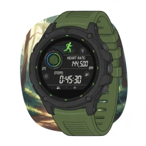 Close-up of a rugged sports digital watch face showcasing key fitness tracking features, one of the best digital watch for men for active lifestyles.