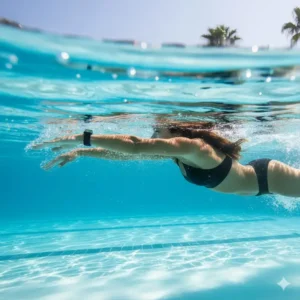 Swimmer wearing the best fitbit for swimmers to track their laps and distance underwater. 