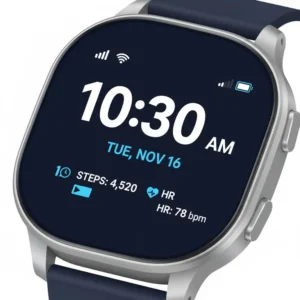 Close-up illustration of the large display on digital watches for elderly, showing the time, date, and day of the week clearly for better visibility.