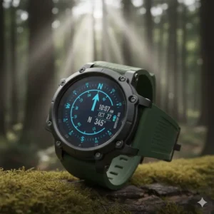 Close-up shot of the best hunting watch model with an integrated digital compass feature. 