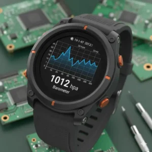 Graphical chart on the device showing the barometric pressure trend, a key function of an activity tracker with altimeter. 