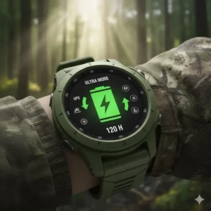 Highlighting the long battery life feature icon on one of the best GPS watch for hunting.