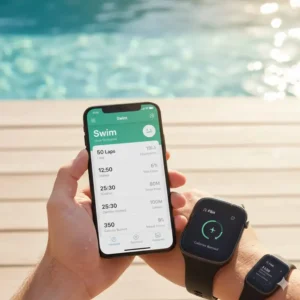 Reviewing detailed swim data from the best fitbit for swimmers using the mobile app. 