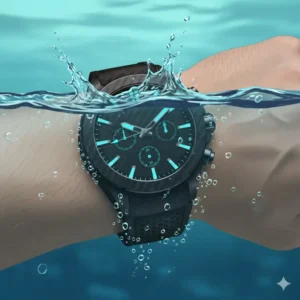 CarbonX watch worn during a water activity, demonstrating its superior water resistance rating.