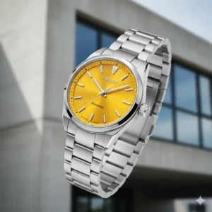 The Citizen Tsuyosa automatic watch with an integrated bracelet, a stylish entry among the best automatic watches under 500 dollars.