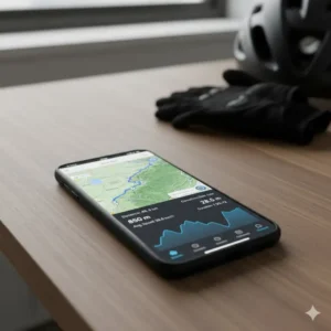 GPS route mapping feature on a smartphone app connected to the biking activity tracker. 