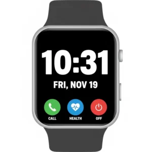 Mockup of the simple and intuitive interface of digital watches for elderly, minimizing complexity.