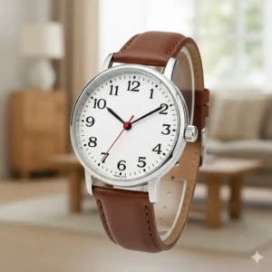 Classic analog watch for elderly woman with a large, uncluttered dial and bold hands. 