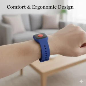 A close-up of the adjustable and comfortable silicone wristband design of the tracker bracelet for elderly GPS device.