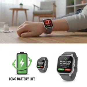 Graphic demonstrating the fall detection sensor feature integrated into durable digital watches for elderly, enhancing safety.