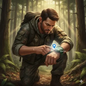 An illustration of a hunter easily marking a waypoint on their best GPS watch for hunting while scouting.