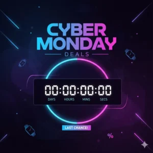Graphic displaying a Cyber Monday countdown timer, urging visitors not to miss the limited-time sales on all available cyber monday watch deals.