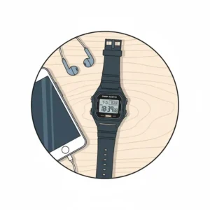 An affordable, high-value men's digital watch displayed on a desk next to a phone, perfect for finding the best digital watch for men on a budget.