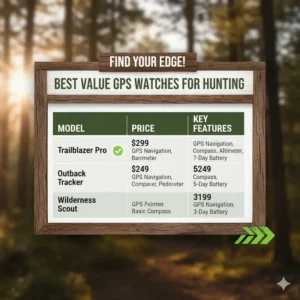 Comparison table showing the best GPS watch for hunting with essential features like compass and altimeter.