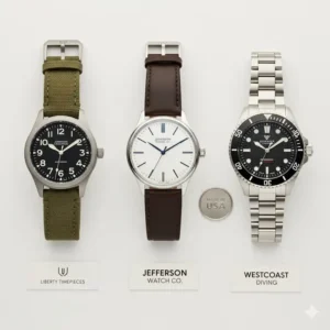 A visual comparison showcasing three popular styles from top brands, helping customers find the best American made watches.