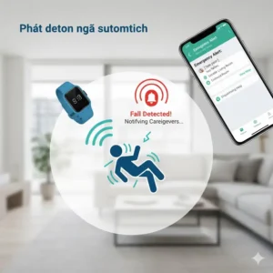 An icon or graphic representing the automated fall detection feature common in advanced tracker bracelet for elderly.