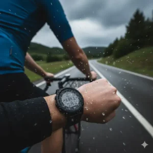 Durable and waterproof design of the activity tracker for biking handles sweat and light rain easily. 