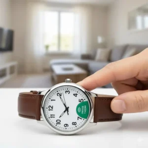 A specialized talking watch for elderly woman designed to announce the time, perfect for visually impaired seniors.