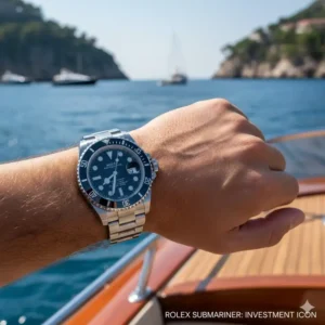 The classic Rolex Submariner on a wrist, representing one of the most reliable top luxury watch brands for investment due to its enduring demand.