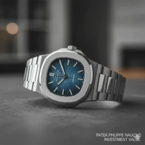 An elegant Patek Philippe Nautilus with its distinct blue dial, a flagship model from a leading name in top luxury watch brands for investment.
