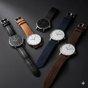 A man's wrist wearing a durable field watch, highlighting the casual style among the best minimalist watches for men.