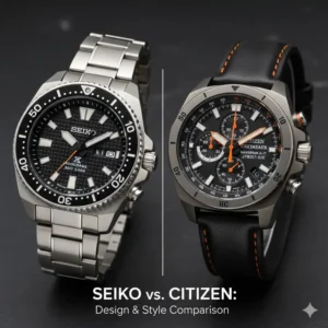 Design comparison of a classic Seiko diver and a modern Citizen chronograph, to determine seiko vs citizen which is better aesthetically.