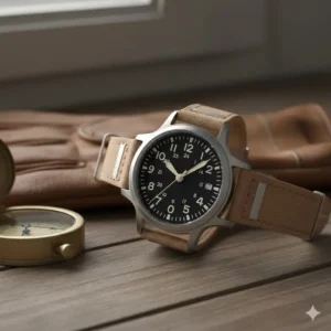 A clear, highly legible field **affordable mechanical watch under 200** with large numerals and a sturdy canvas strap.