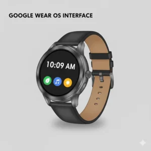 Screenshot of the clean, updated Google Wear OS interface on a circular smartwatch screen for the best smartwatches for Android users.