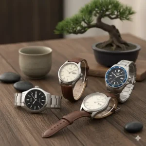 A collection of reliable Japanese **affordable mechanical watches under 200** from brands like Seiko or Orient, priced within budget.