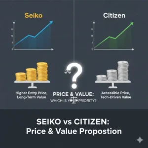 A graphic showing the price and value proposition of seiko vs citizen which is better for budget-conscious buyers.