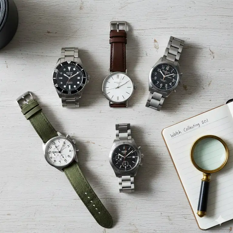 A curated collection of four affordable, high-quality, and diverse timepieces that represent the best watches for first-time collectors.