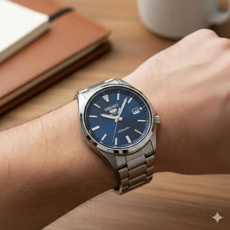 A clean, close-up shot of an affordable, quality automatic watch on a wrist, illustrating how much should you spend on your first automatic watch to get the best value and performance.