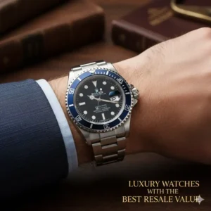 The iconic steel sports Rolex Submariner on a wrist, a key model among watches with best resale value 2025.