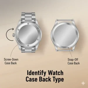 Identifying different watch back types before learning how to replace a watch battery at home.