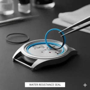 Checking rubber gaskets and water resistance to decide how often should you service a mechanical watch.