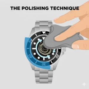 Demonstrating the circular buffing motion for how to polish scratches off watch glass at home.