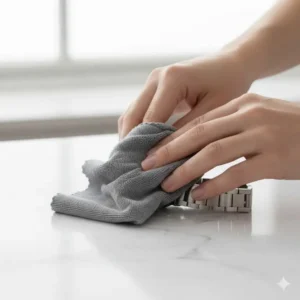 The final polishing stage that showcases the best way of how to clean a stainless steel watch band.