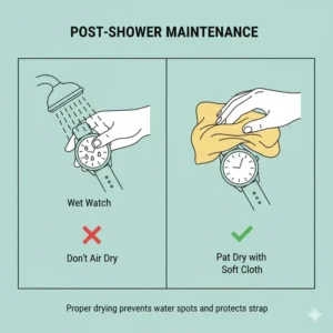 Illustration 7: Proper drying techniques for your timepiece after testing can I shower with my waterproof watch.