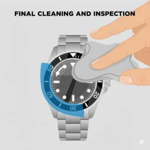 The final inspection of a clean crystal after following the steps on how to polish scratches off watch glass.