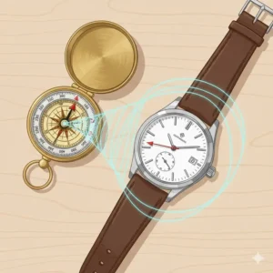 Using a compass to check for magnetism before learning how to demagnetize a mechanical watch.